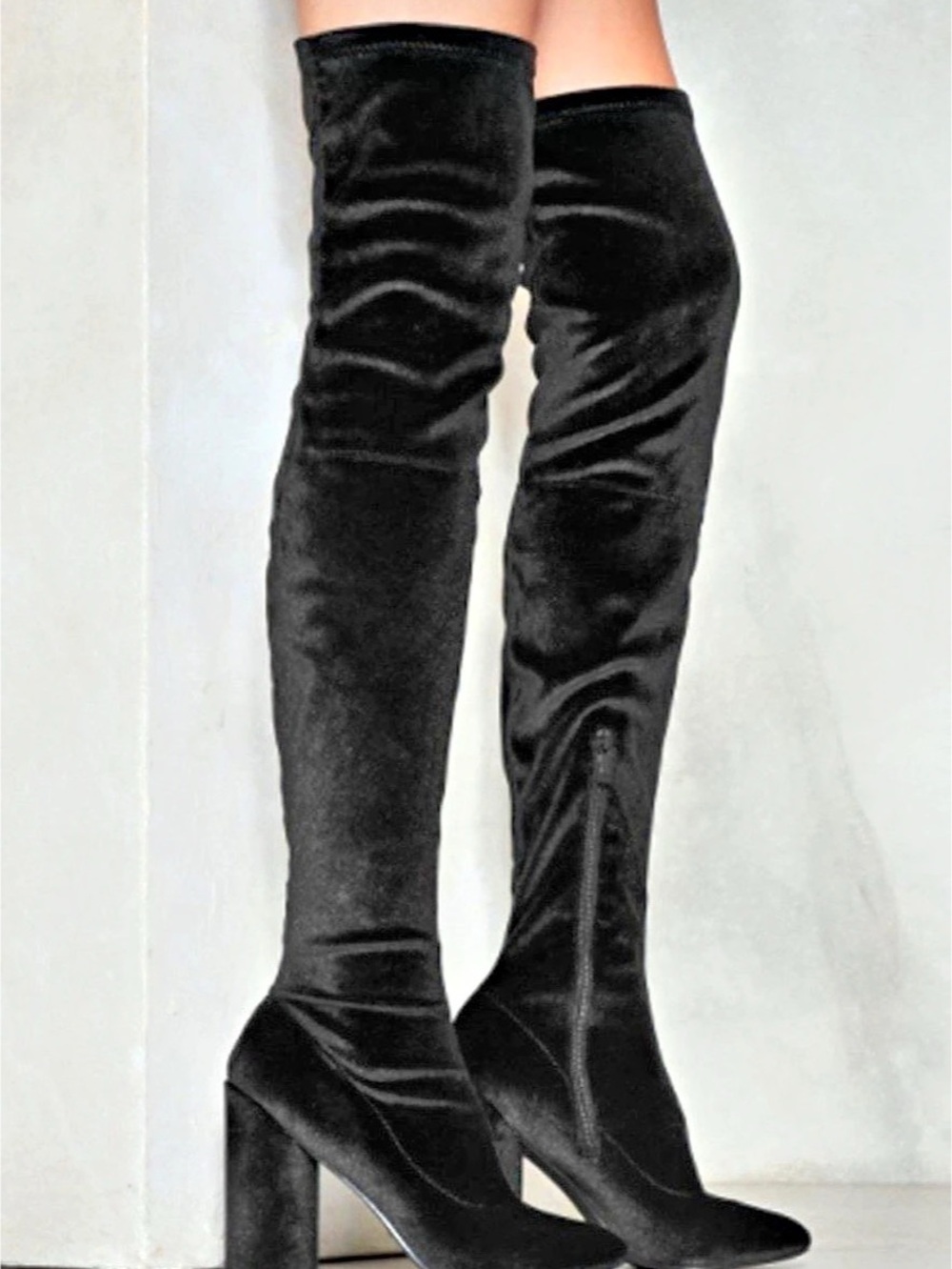 Jeffrey Campbell Black Velvet Over-the-Knee Boots